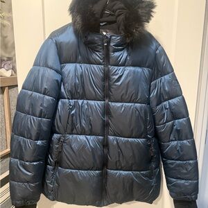 ZeroXposur Navy Puffer Jacket with Faux Fur Hood